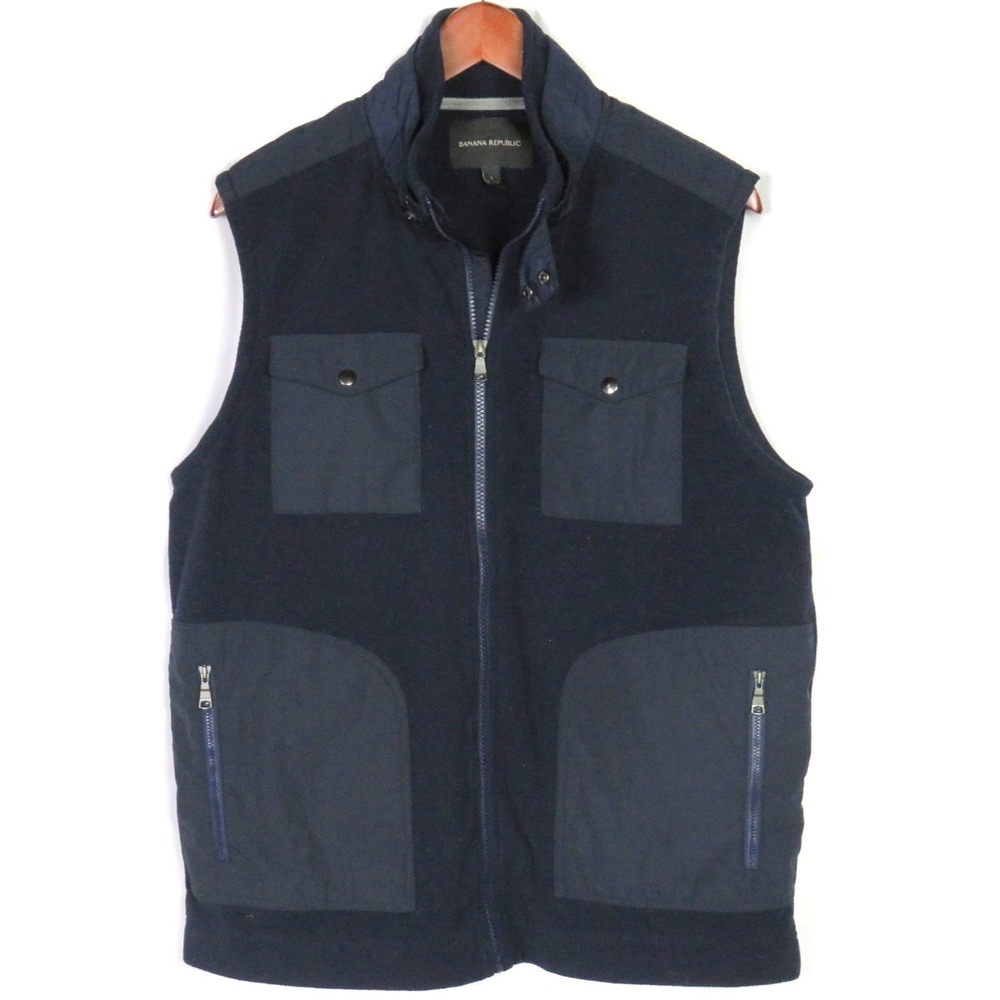 Banana Republic Zip-Up Navy Blue Snap Pockets Fleece Vest Jacket Men's Large